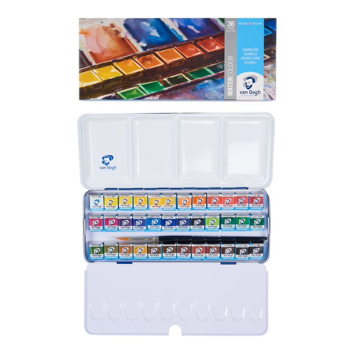 Van Gogh Estuche metálico de acuarelas con 36 colores en medias pastillas + 1 pincel Van Gogh Estuche metálico de acuarelas con 36 colores en medias pastillas + 1 pincel